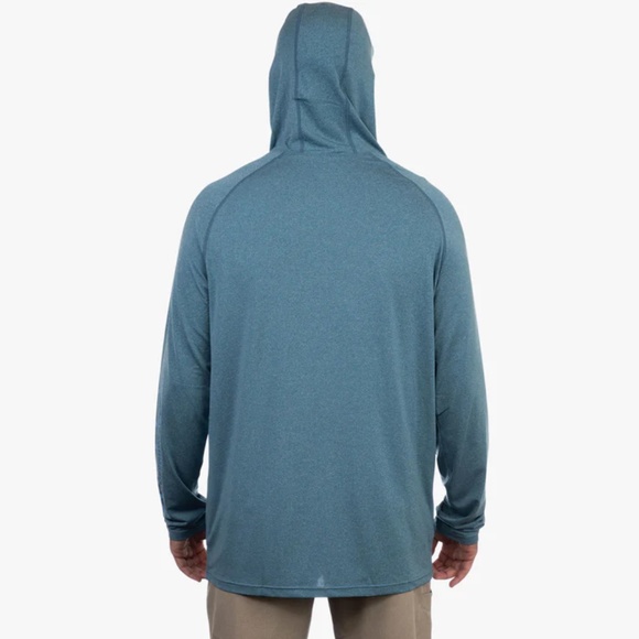 NEW AFTCO Men's Large Samurai 2 Hooded UPF 50 Long Sleeve Space Blue Heather - Picture 2 of 3